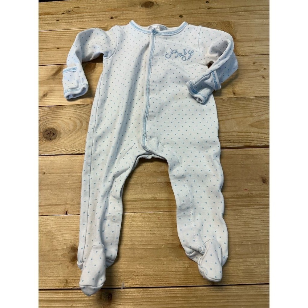 Magnolia Baby Boys Blue Gingham Dots Footie sleeper 3 mos SI39